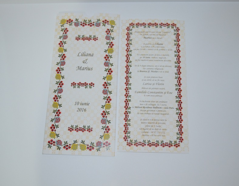 Invitatie nunta cu motive populare traditionale romanesti cod A014